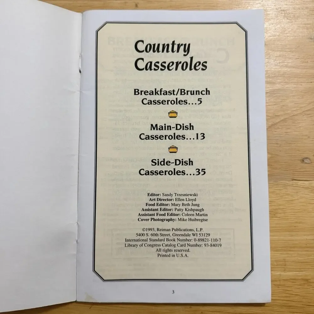 Country Casseroles Vintage Cookbook 1993 Paperback